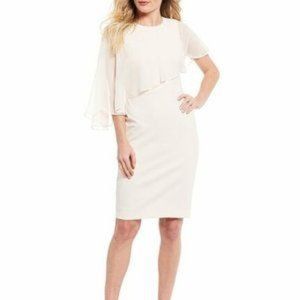 Calvin Klein Blossom Blush Pink Asymmetrical Chiffon Popover Sheath Crepe Dress